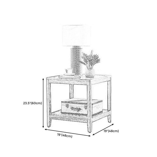 Farmhouse Square Wood Top End Table Double Tier Sofa Side Table with Storage
