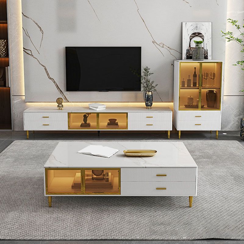 Console multimédia de stockage fermée, meuble TV en pierre pour salon