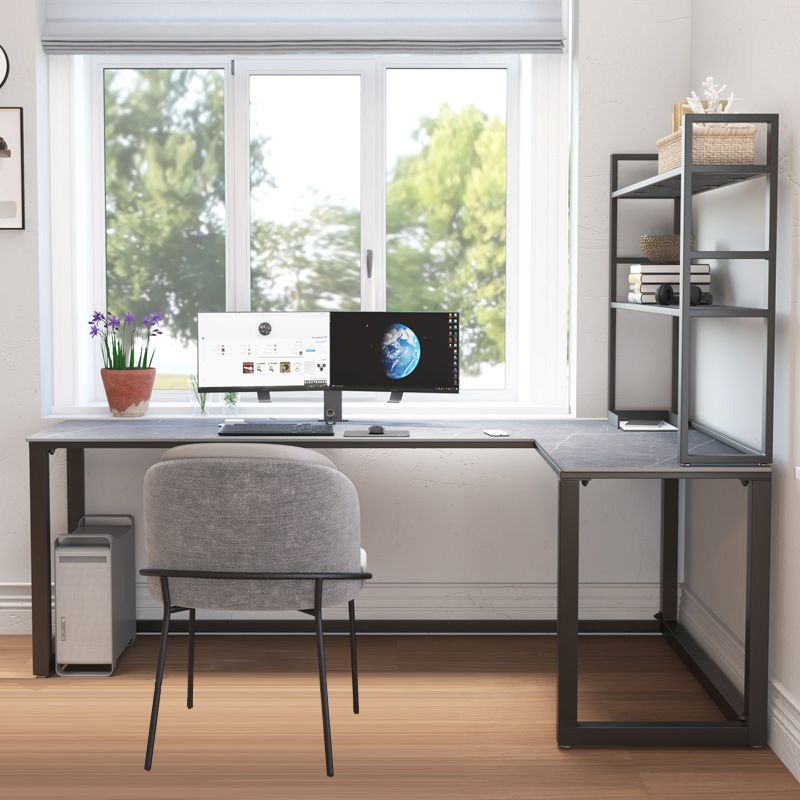 Moderna mesa de escritura en forma de L Descrito de trabajo de la oficina de piedra sinterizada