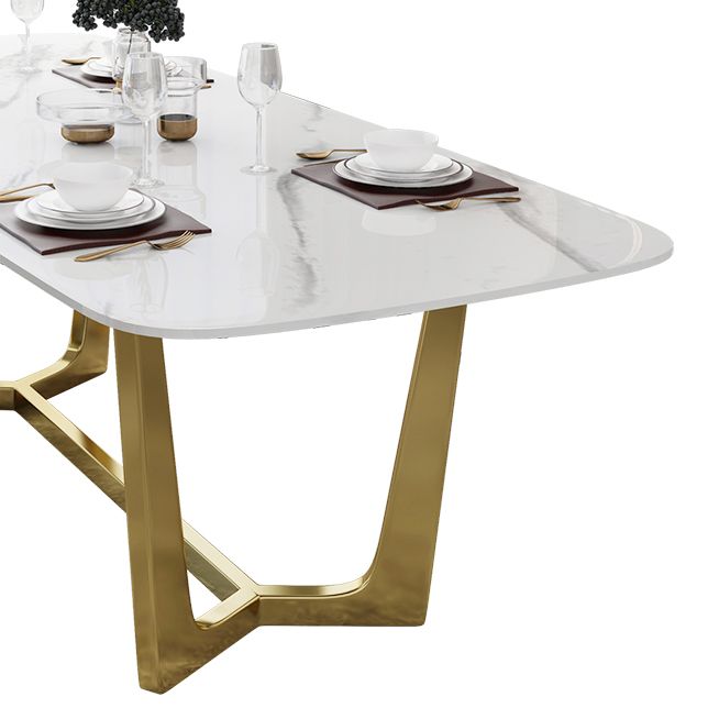 Luxury Sintered Stone Top Table Rectangle Table with Trestle Base in Gold Clearhalo 'Dining Tables & Seating' 'Dining Tables' 'dining_table' 'furn' 'furn_dining_table' 'Furniture' 'furniture_dining_table' 'Kitchen & Dining Furniture' 'kitchen' 'kitchen_dining_table' 1200x1200_a4944b14-ca08-4aa1-8685-0f54f4fdefde