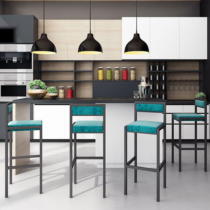 Indoor Glam Counter Stool Footrest Low Back Rectangle Upholstered Dining Stool