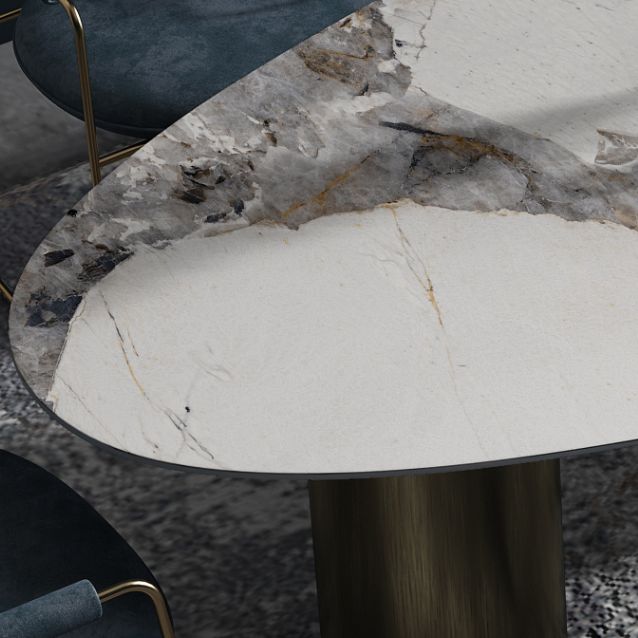 Oval Traditional Luxury Dining Table White Sintered Stone Table with 3 Gold Legs Clearhalo ' dining_table' 'Dining Tables & Seating' 'Dining Tables' 'furn' 'furn_dining_table' 'Furniture' 'furniture_dining_table' 'Kitchen & Dining Furniture' 'kitchen&dining_furn' 'kitchen' 'kitchen_dining_table' 1200x1200_a4956166-09eb-4a0b-a3e9-50bc57ebb0b5