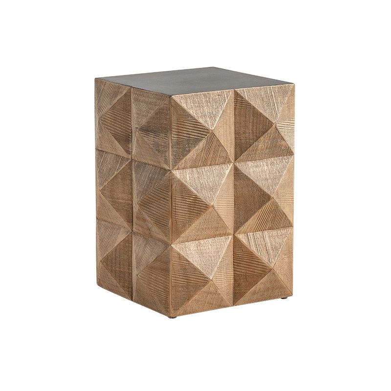 Rustic Solid Wood End Table Drum Square Shape Accent Side Table