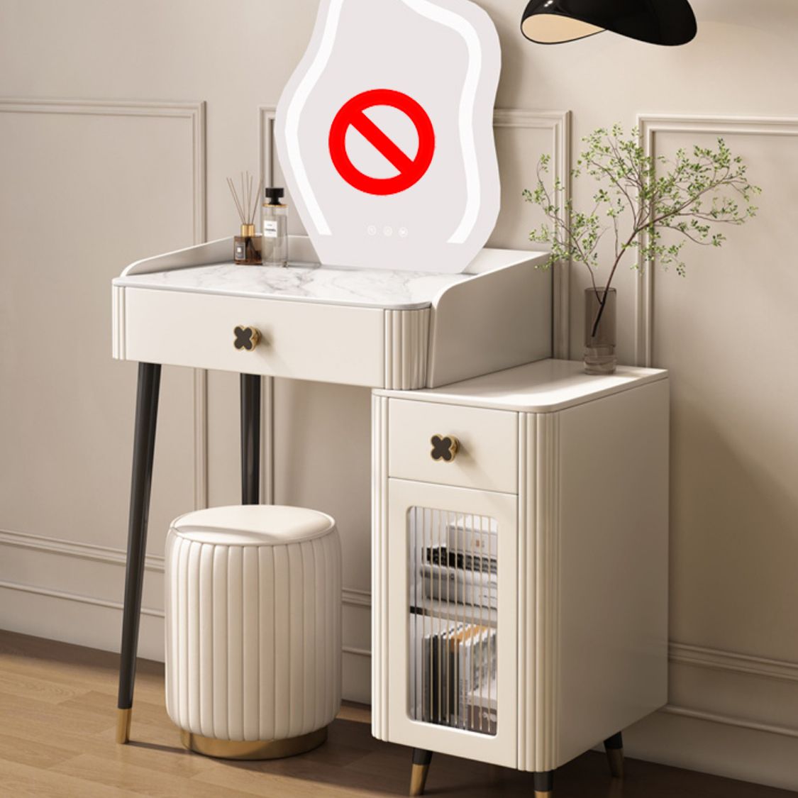 Modern Style Dressing Table Stone Top Vanity Set with Storage Drawers