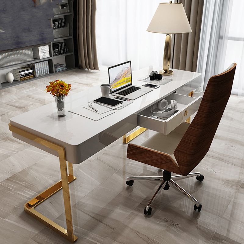 Wooden Home Office Writing Desk Glam Style 1-drawer Office Desk with Sled Base Clearhalo 'furn' 'furn_office_desk' 'Furniture' 'furniture_office_desk' 'Office Desks' 'Office Furniture' 'office_desk' 1200x1200_a49d4f2d-69b3-4ef4-b4a1-fb888a9c5fca