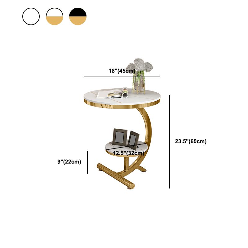 Contemporary Metal C Side Table Slate Top Round Side End Table