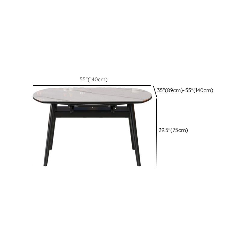 Mesa de comedor moderna de piedra blanca extensible con 4 patas de madera de goma negra