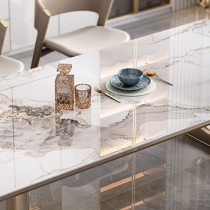 Hochglänzender weißer Stein -Esstisch Set für das Haus 02.01.5.