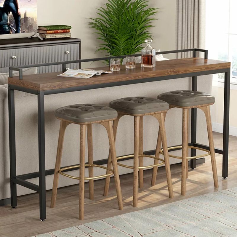 Rectangular Pine Wood Top Bistro Table Industrial Bar Table with Trestle Base in Black Clearhalo 'Bar Furniture' 'Bar Tables' 'bar_tables' 'furn' 'furn_bar_tables' 'Furniture' 'Kitchen & Dining Furniture' 1200x1200_a4a46122-8b8d-4275-85d6-452946da0adb