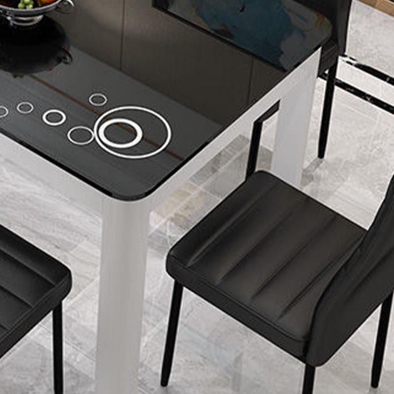 Mesa de comedor de vidrio rectangular muebles modernos en blanco negro con 4 patas en acabado mate