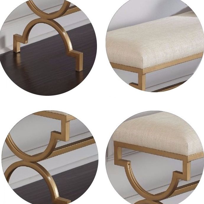 Panca di cotone beige glam panca in schiuma di colore solido con gambe per soggiorno