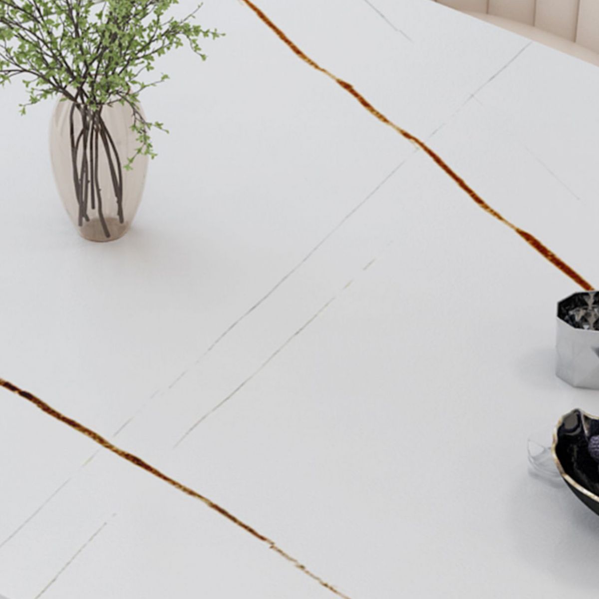 Glam Rectangle Dining Table Set 1/4/5/6/7 Pieces Dinette Set with White Stone Top Clearhalo 'Dining Room Sets' 'Dining Tables & Seating' 'dining_room_set' 'furn' 'furn_dining_room_set' 'Furniture' 'Kitchen & Dining Furniture' 1200x1200_a4ab8278-f7ec-4e79-959b-e550a066f2fd