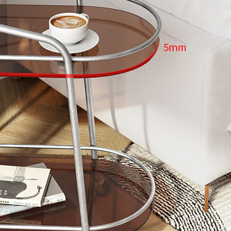 Modern Glass Side Table 4 Legs Oval Side End Table with Storage