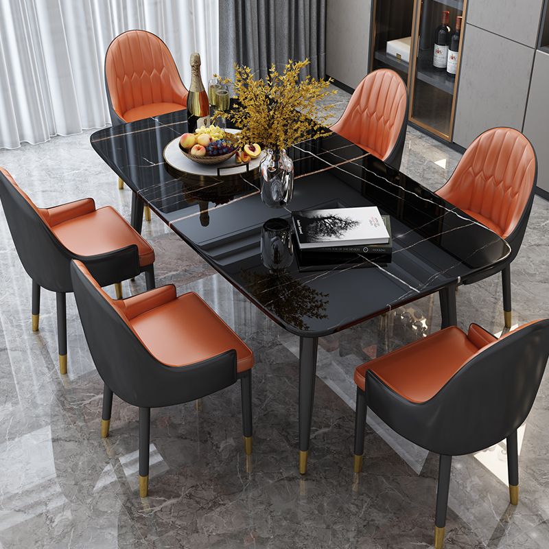 Traditional Luxury Rectangle Dining Table Sintered Stone Table with 4 Black Legs for Dining Room Clearhalo ' dining_table' 'Dining Tables & Seating' 'Dining Tables' 'furn' 'furn_dining_table' 'Furniture' 'furniture_dining_table' 'Kitchen & Dining Furniture' 'kitchen&dining_furn' 'kitchen' 'kitchen_dining_table' 1200x1200_a4b00987-ea28-4dd5-9499-be12f5cc2efd