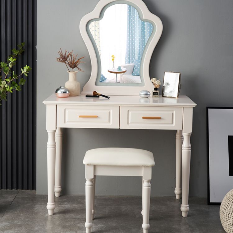Solid Wood Makeup Vanity Desk Bedroom Dressing Table Stool Set with Drawer