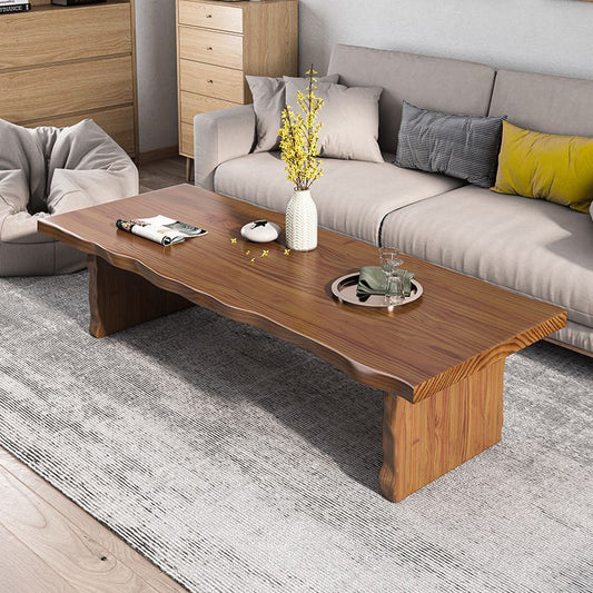 Mesa de café de madera sólida rectángulo mesa de café de trineo marrón oscuro