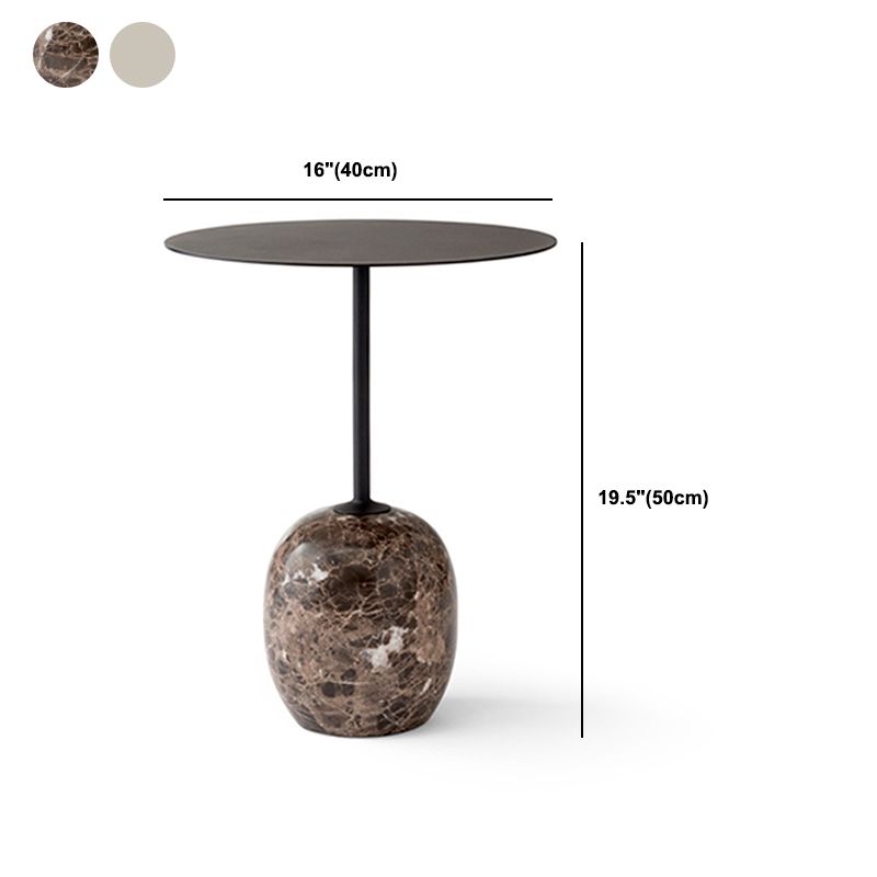 Mid-Century Metal Round Top Side Table Marble Pedestal End Table
