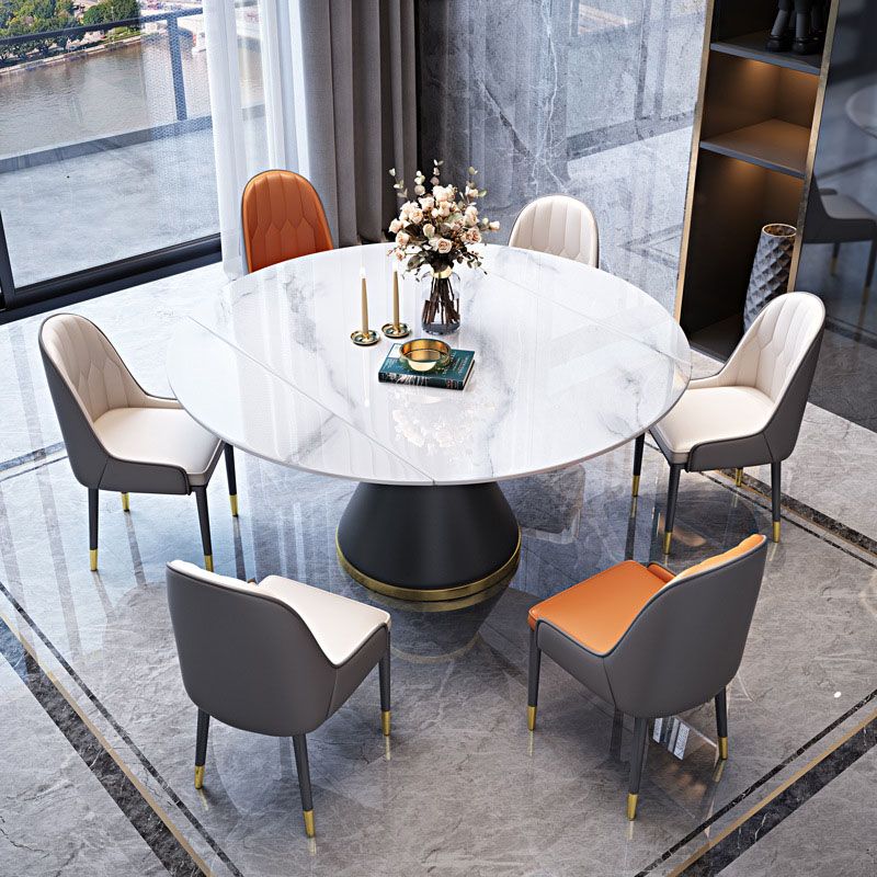 Metal Pedestal Dining Table Extendable Table for Kitchen Dining Room Clearhalo 'Dining Tables & Seating' 'Dining Tables' 'dining_table' 'furn' 'furn_dining_table' 'Furniture' 'Kitchen & Dining Furniture' 1200x1200_a4b4885d-2394-473b-b945-e275aba9309a