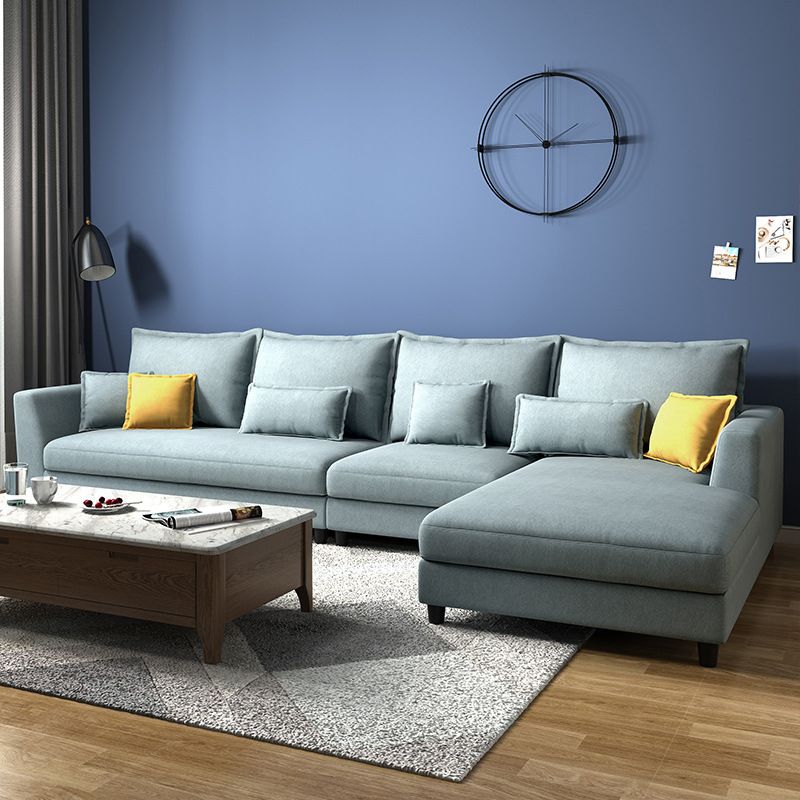 Blue Fabric Sectional with Pillows Modern Style L-shape Sectional Clearhalo 'furn' 'furn_sectionals' 'Furniture' 'Living Room Furniture' 'Sectionals' 1200x1200_a4b60772-f053-47e5-a96a-87cf32cc308b