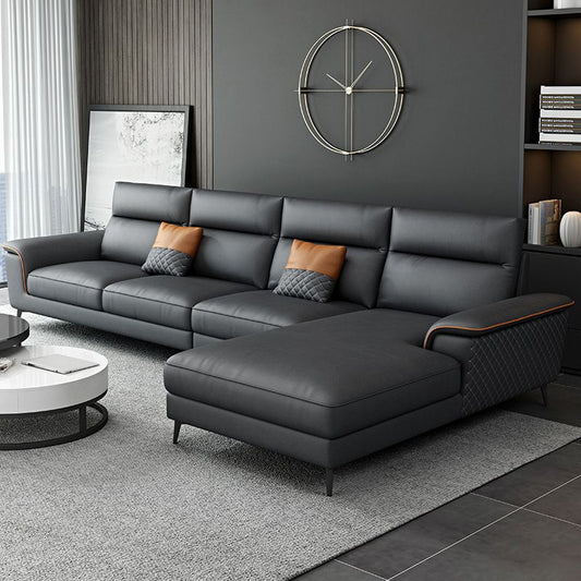 Modern Pillow Top Arm Sofa 4-Seater Faux Leather Sofa with Chaise Clearhalo 'furn' 'furn_sectionals' 'Furniture' 'Living Room Furniture' 'Sectionals' 1200x1200_a4b801a6-91c9-4eda-9203-98fd178cb7da