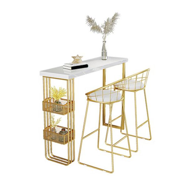 White Top Bar Table with Storage Base Glam Pub Table with Gold Metal Frame Clearhalo 'Bar Furniture' 'Bar Tables' 'bar_tables' 'furn' 'furn_bar_tables' 'Furniture' 'Kitchen & Dining Furniture' 1200x1200_a4b86c10-9520-40a3-9cd0-abec01561720