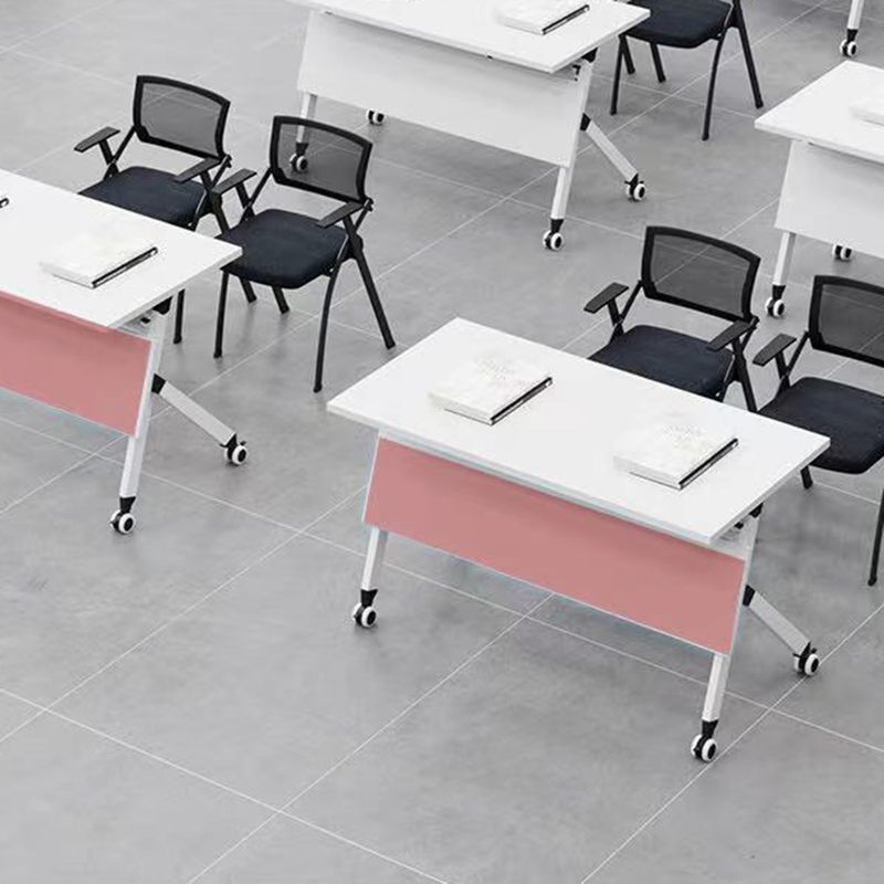 Rectangular Shaped Folding Writing Desk Wood with Metal Legs in White Clearhalo 'furn' 'furn_office_desk' 'Furniture' 'Office Desks' 'Office Furniture' 'office_desk' 1200x1200_a4b9fa4a-3bb8-49d6-8390-ff74dcc2d9ca