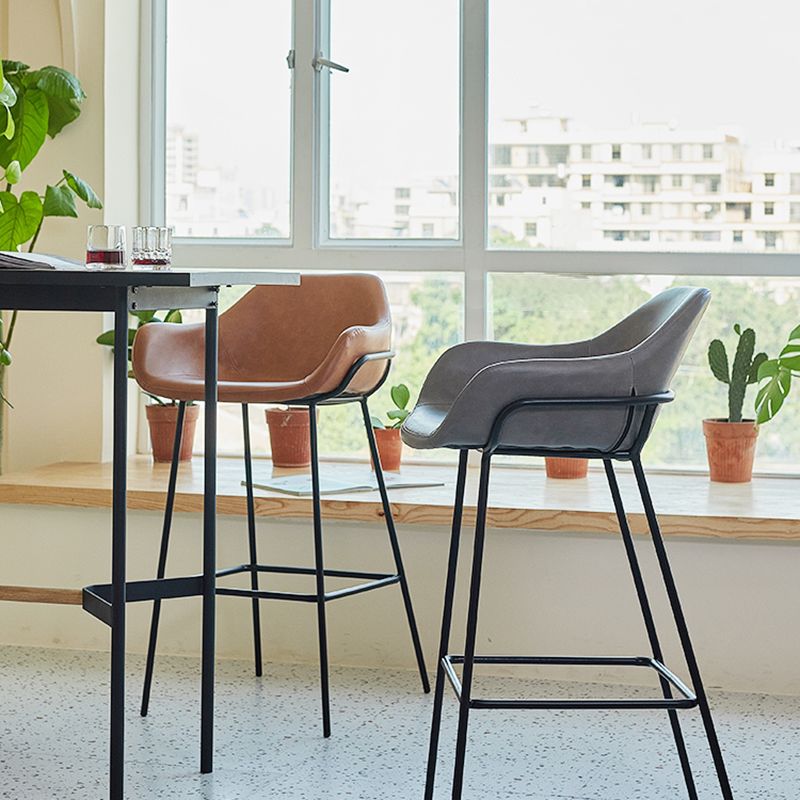 Nordic Iron Low Back Barstool Simple Indoor Tall Stool with Upholstered, 1 Piece Clearhalo 'Bar Furniture' 'Bar Stools' 'bar_stools' 'furn' 'furn_bar_stools' 'furniture_bar_stools' 'Kitchen & Dining Furniture' 'kitchen&dining_furn' 'kitchen' 'kitchen_furn' Furniture' 1200x1200_a4bc20a8-1324-47f3-8249-6ec1813bb0b1