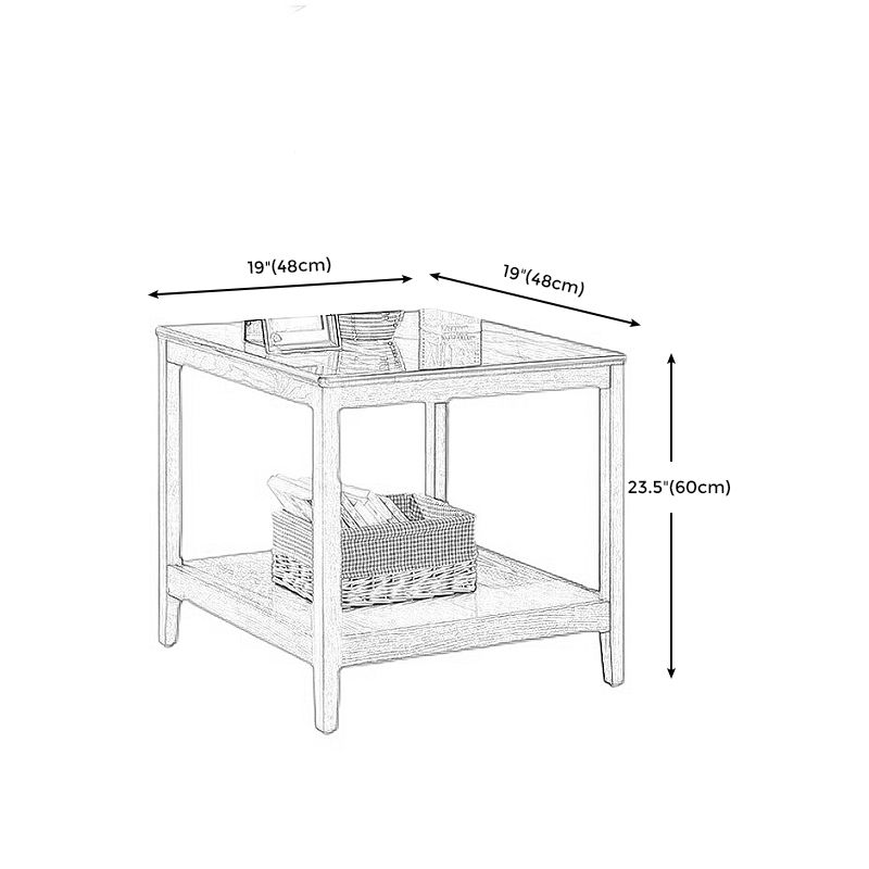 Farmhouse Square Wood Top End Table 4 Legs Sofa Side Table  with Shelves