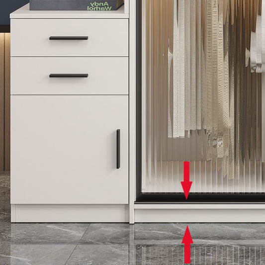 Armario de estilo moderno Armario de vestuario de vidrio de color blanco con cajón