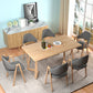 Contemporary Rectangular White and Walnut Wooden Dining Table with Double Pedestal Clearhalo 'Dining Tables & Seating' 'Dining Tables' 'dining_table' 'furn' 'furn_dining_table' 'Furniture' 'Kitchen & Dining Furniture' 1200x1200_a4c13ac0-ec52-4b90-a988-aa2b8a846459