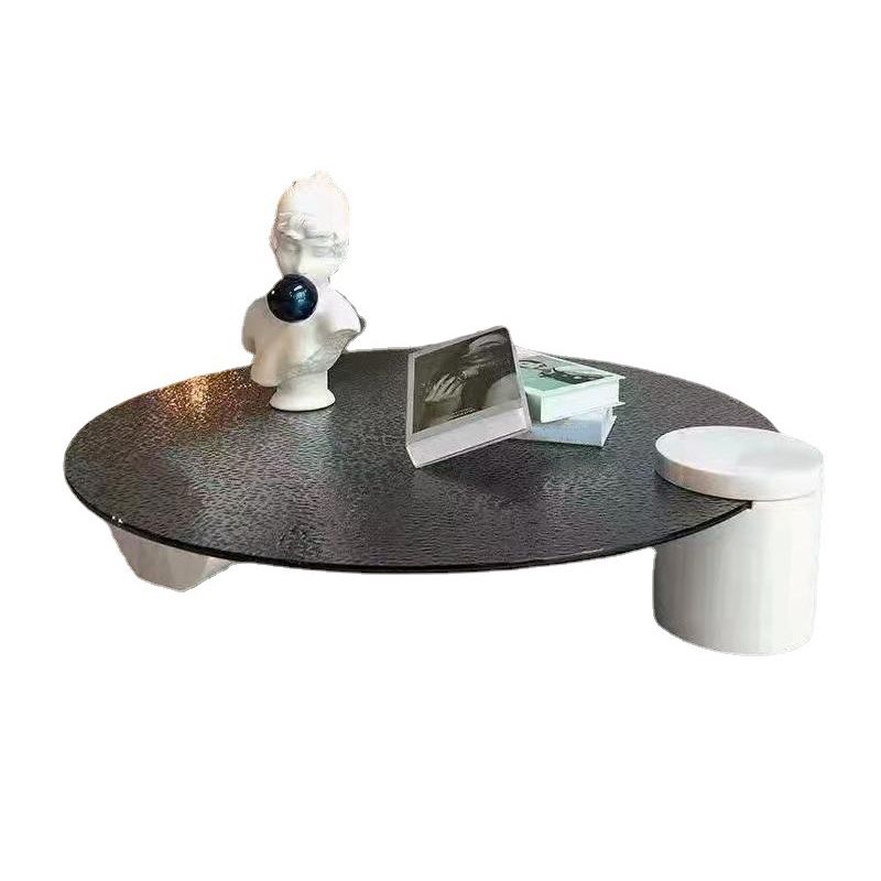 Moderne stijl Slate & Glass Round salontafel met witte basis en zwart/witte top
