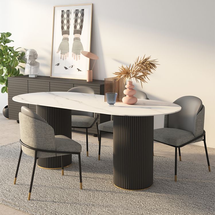 Sintered Stone Top Modern White Table for Restaurant Oval Table with Double Pedestal Base Clearhalo ' dining_table' 'Dining Tables & Seating' 'Dining Tables' 'furn' 'furn_dining_table' 'Furniture' 'furniture_dining_table' 'Kitchen & Dining Furniture' 'kitchen&dining_furn' 'kitchen' 'kitchen_dining_table' 1200x1200_a4cd5c6e-3416-413d-bc76-444191f4a663