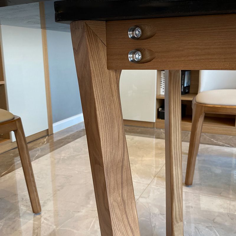 Contemporary Style White Slate Dining Table Rectangular Formal Dinette Set with Wood Base Clearhalo 'Dining Room Sets' 'Dining Tables & Seating' 'dining_room_set' 'furn' 'furn_dining_room_set' 'Furniture' 'furniture_dining_room_set' 'Kitchen & Dining Furniture' 'kitchen&dining_furn' 'kitchen' 1200x1200_a4d0f34f-b828-451f-a013-3ea262363aed