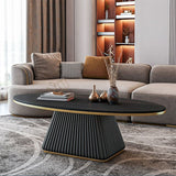 Oval Box Shaped Base Design Slate Table Glam Style Coffee Table