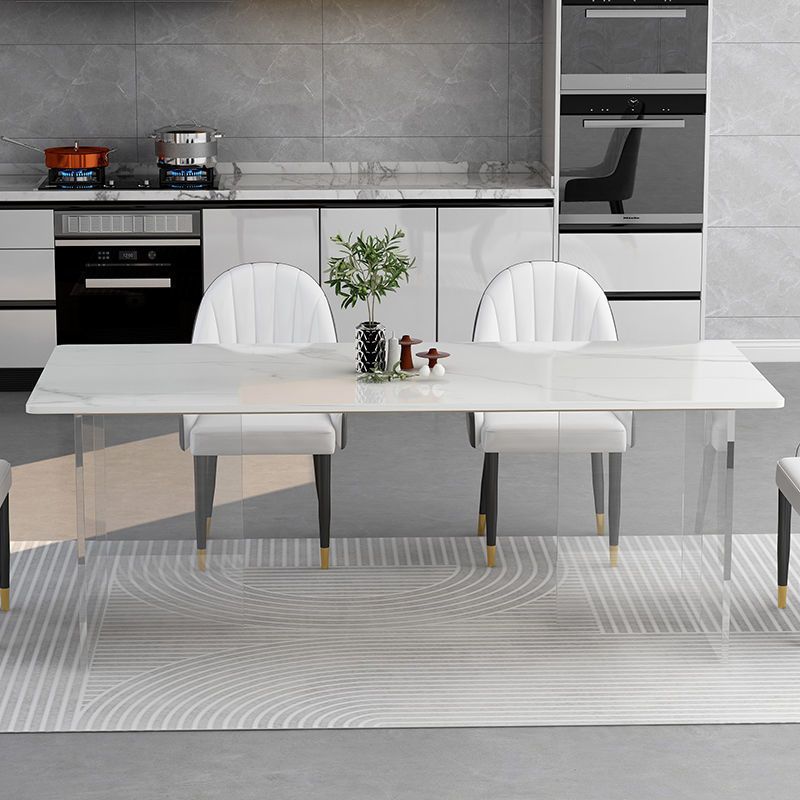 Rectangular Stone Dining Table Acrylic Furniture with Double Pedestal in Matte Finish Clearhalo 'Dining Tables & Seating' 'Dining Tables' 'dining_table' 'furn' 'furn_dining_table' 'Furniture' 'Kitchen & Dining Furniture' 1200x1200_a4d681b4-aac3-43a1-8a0e-79779c43f54e