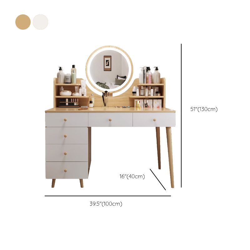 Contemporary Rubberwood Make-up Vanity with Mirror and Stool