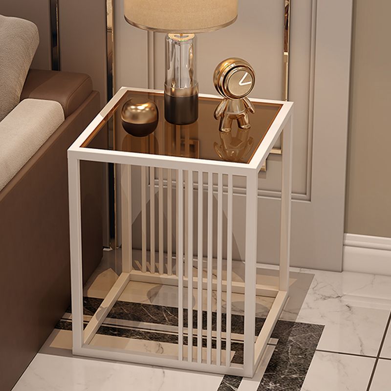 23.6" Tall Modern Square Glass Top Side Table Metal Frame End Table