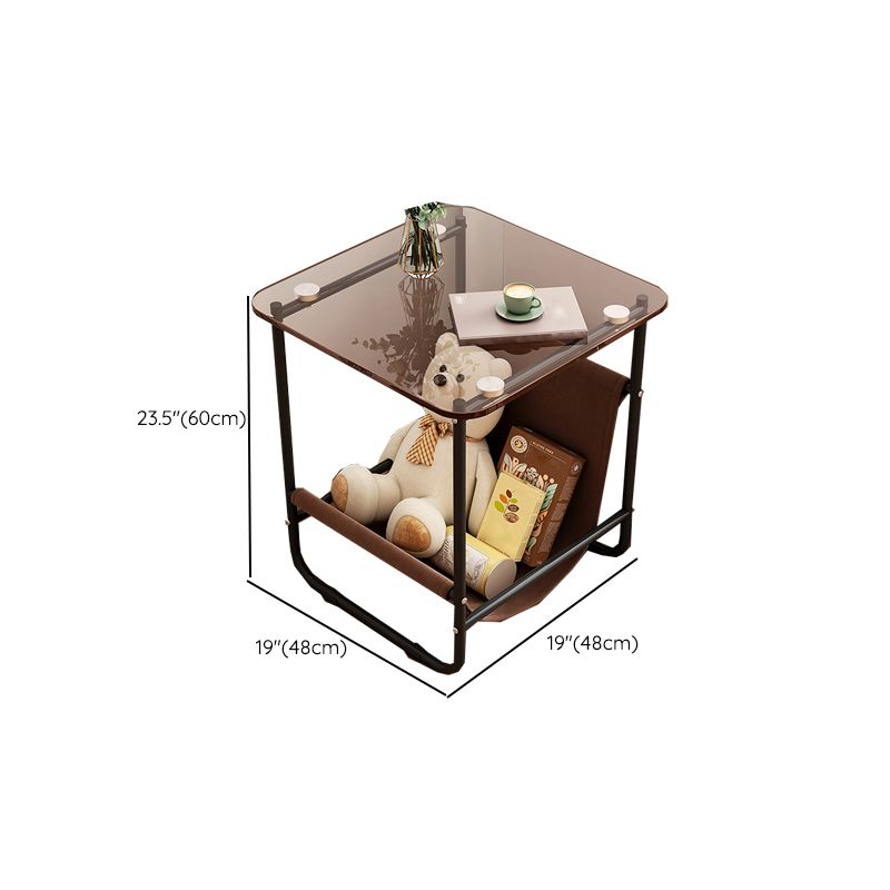 Mesa de acero de acero de acero contemporánea de vidrio marrón