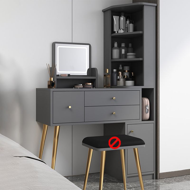 Materiale a base di legno in stile glam tavolo da toeletta bianca/grigia con cassetti e ripiani