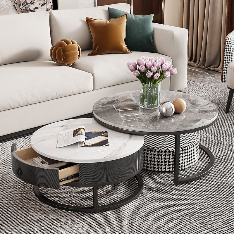 Slate Round Frame Coffee Table Modern Nesting Coffee Table Set with Drawer Clearhalo 'Coffee & Accent Tables' 'Coffee Tables' 'coffee_tables' 'furn' 'furn_coffee_tables' 'Furniture' 'Living Room Furniture' 1200x1200_a4dfd7b8-fe99-4c40-ad45-b3dba09ecb25