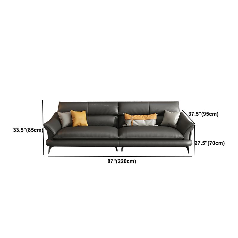 Contemporary Living Room Flared Arm Cushions Genuine Leather Sofa