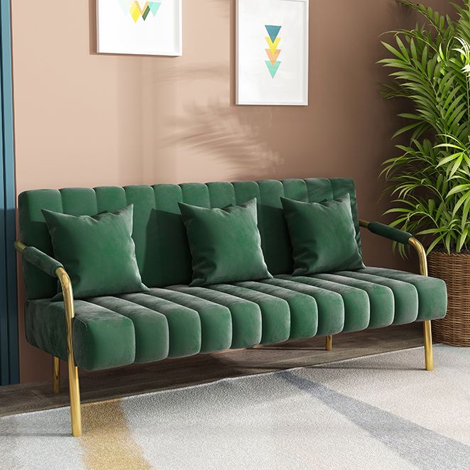 Contemporary Glam Gold Frame Sofa with Sewn Pillow Back for Bonus Room Clearhalo 'furn' 'furn_sofas' 'Furniture' 'furniture_sofas' 'kitchen' 'kitchen_sofas' 'Living Room Furniture' 'Sofa' 'sofas' 1200x1200_a4eb27c0-52e4-4783-8905-048113daf4ed