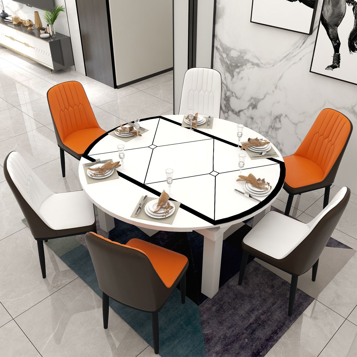 Modern Extendable Round Glass Top Dining Table with Solid Wood Legs Clearhalo 'Dining Tables & Seating' 'Dining Tables' 'dining_table' 'furn' 'furn_dining_table' 'Furniture' 'Kitchen & Dining Furniture' 1200x1200_a4ed7061-860f-4e8a-8168-0dab0cb87bc8