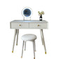 Dressing Table Made of White Solid Wood with 2 Drawers and 1 White Stool