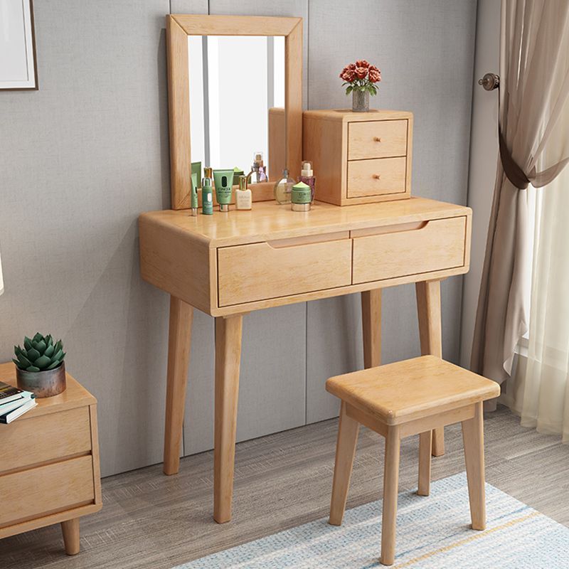 Tavolo da trucco in legno massiccio contemporaneo sgabello da vanità con cassetti e specchio