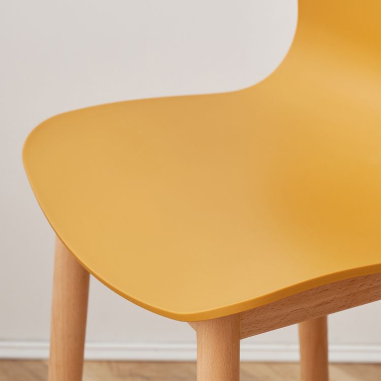 Contemporary Plastic Armless Bar Stools with Solid Wood Base