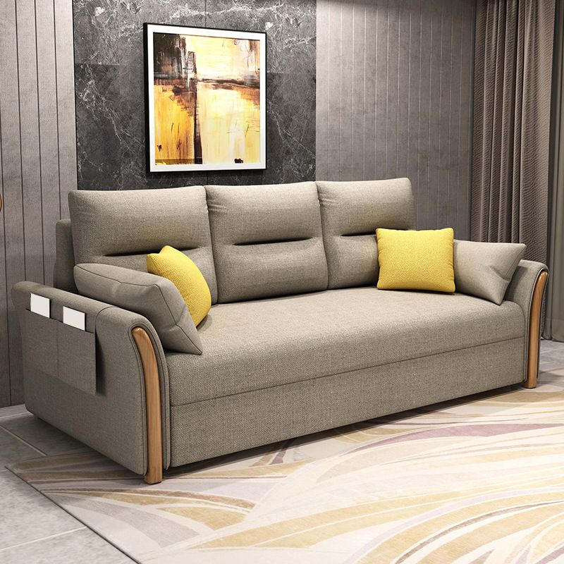 Convertible Flared Arm Sofa Bed Linen Sofa Bed in Brone for 3 peopl Clearhalo 'furn' 'furn_futons' 'Furniture' 'Futons & Daybeds' 'Futons' 'Living Room Furniture' 1200x1200_a4f3f260-a514-4149-a2b5-e3309625d231
