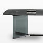 Modern Glass Base Table Rectangle Stone Top Dining Table for Kitchen