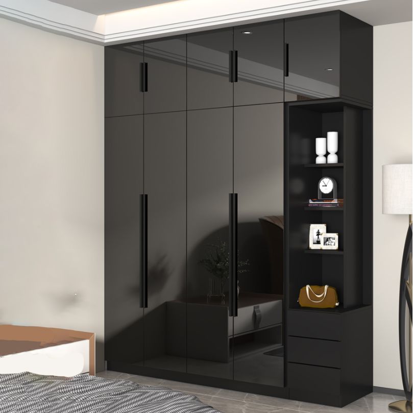 Gabinete de almacenamiento negro de vidrio para el hogar gabinete interior contemporáneo con puerta con bisagras