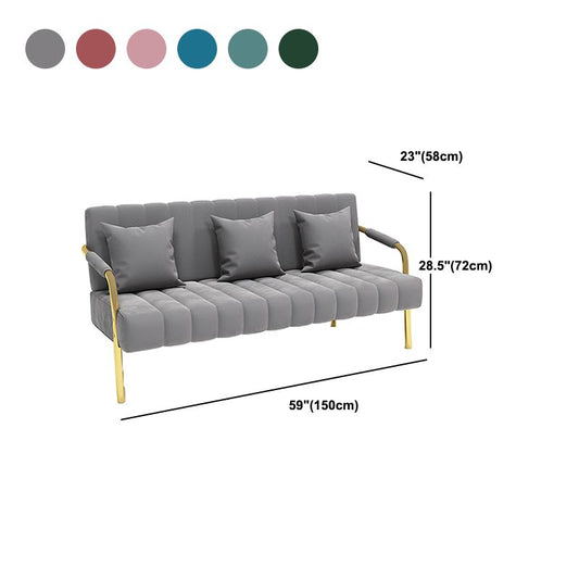 Velvet 3-seater Sofa with 3 Pillows Square  Arm for Apartment